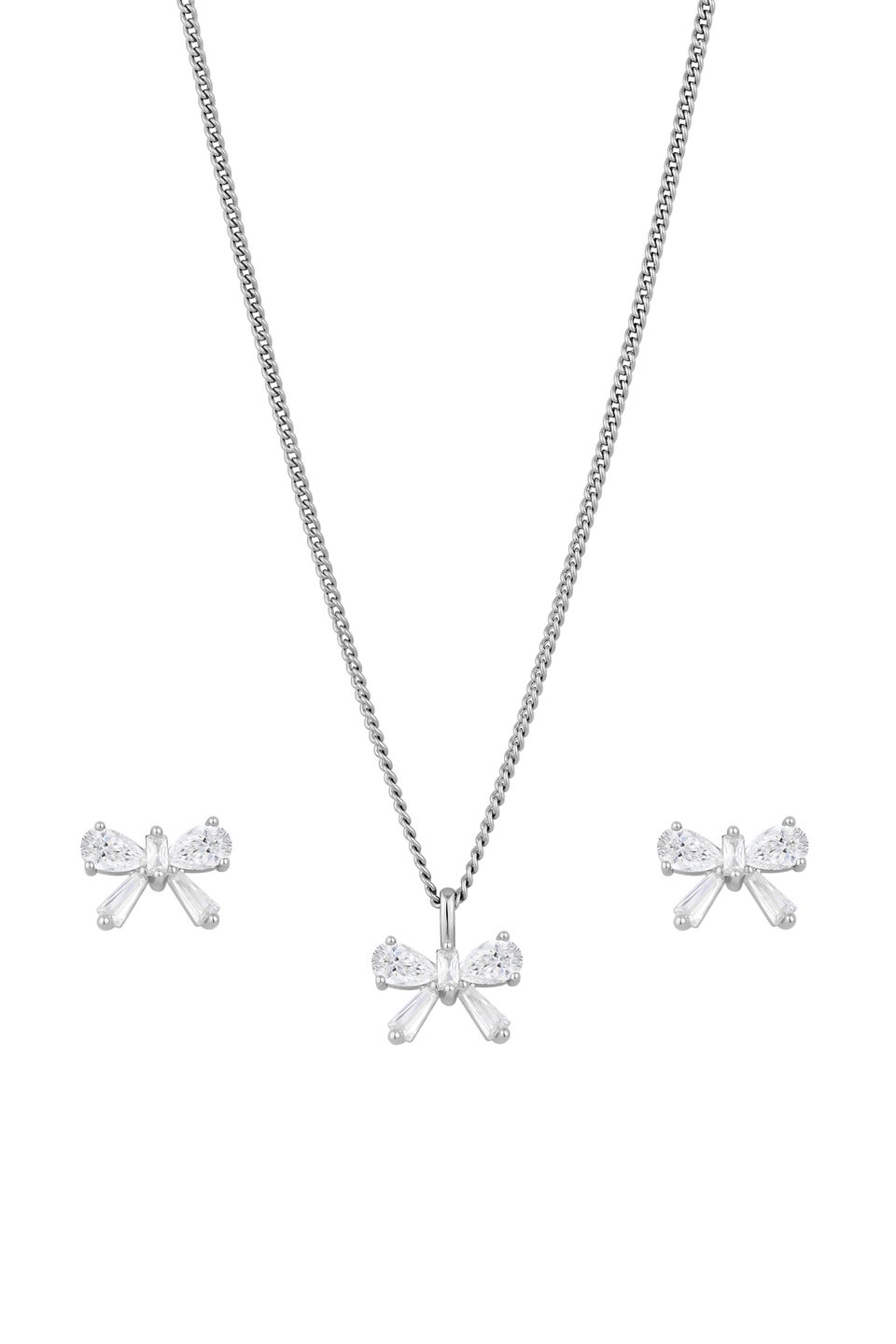 Jon Richard Rhodium Plated Bow Earrings and Pendant Set - Gift Boxed