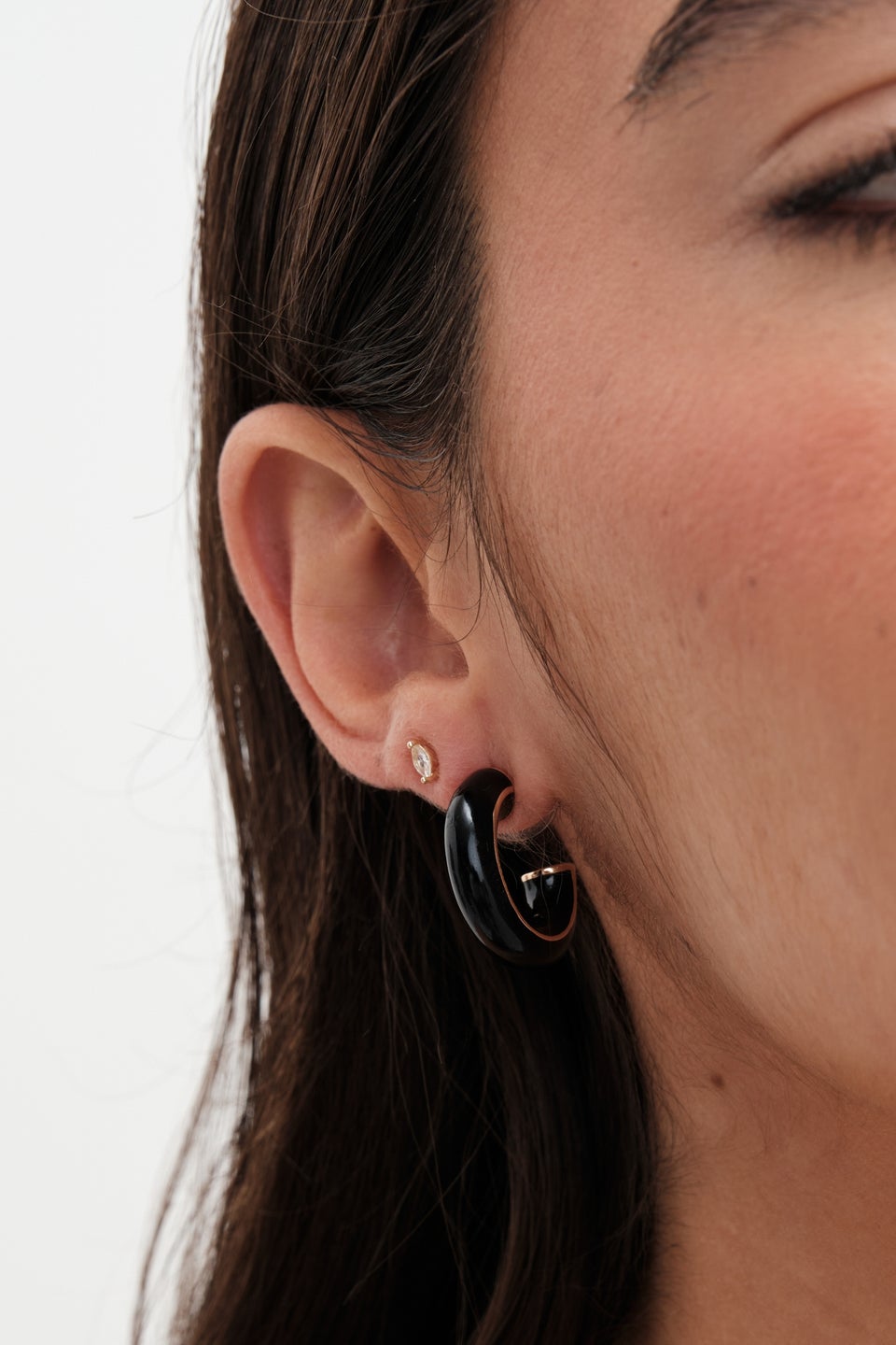 Jon Richard Gold Plated and Jet Hoop Earrings