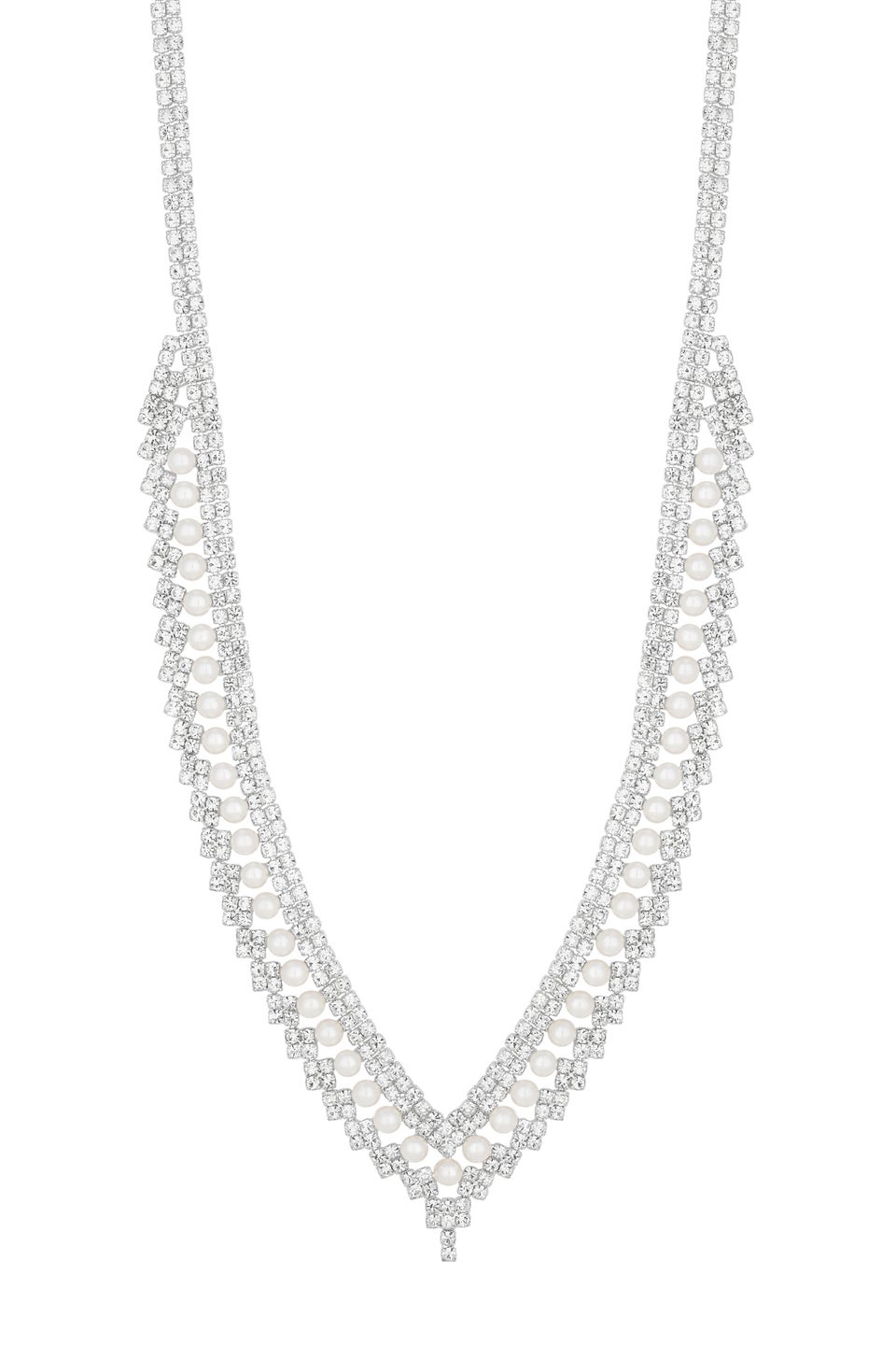 Jon Richard Silver Plated Pearl And Crystal V Necklace