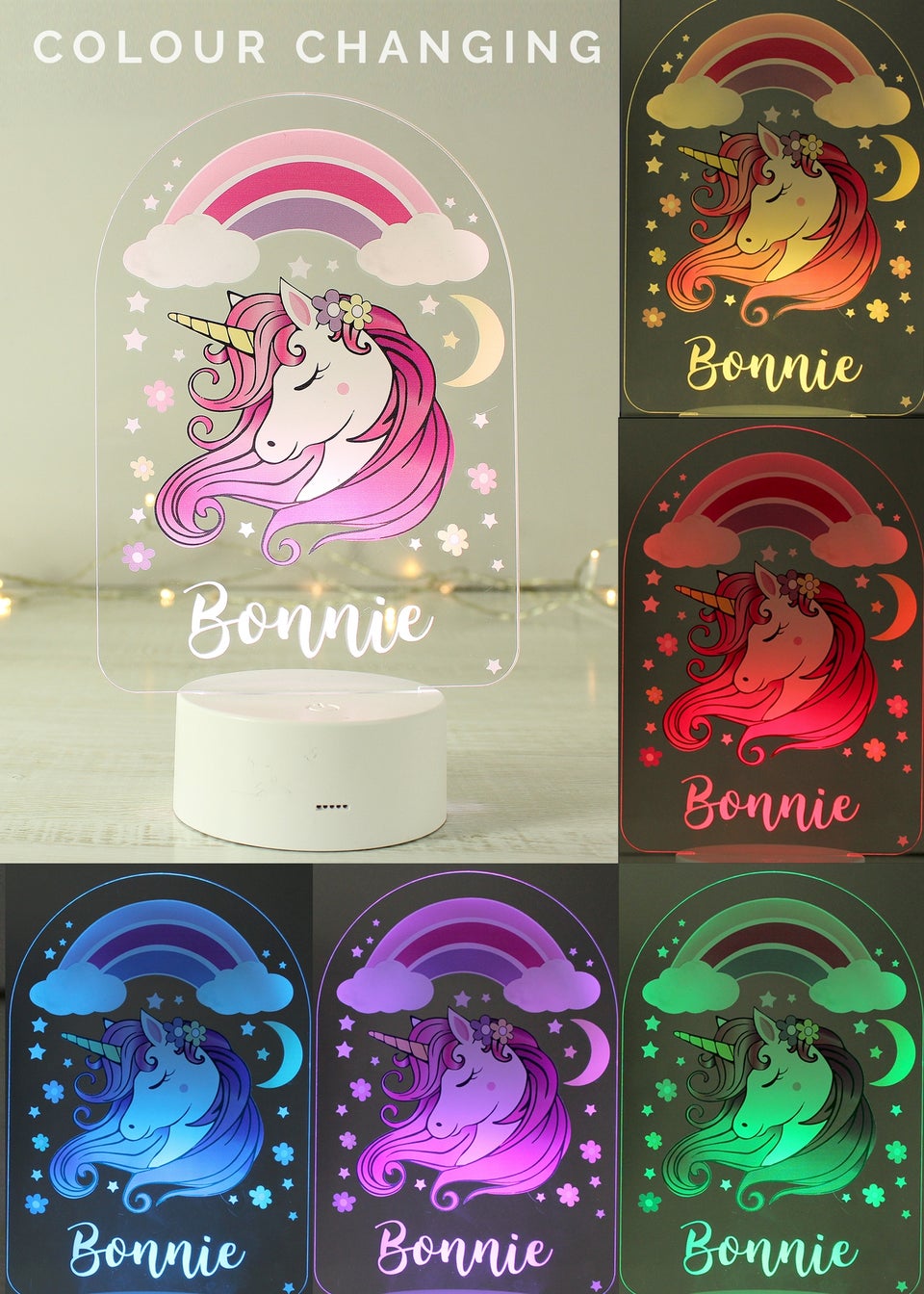 Personalised Memento Company Pink Unicorn LED Colour Changing Night Light Matalan