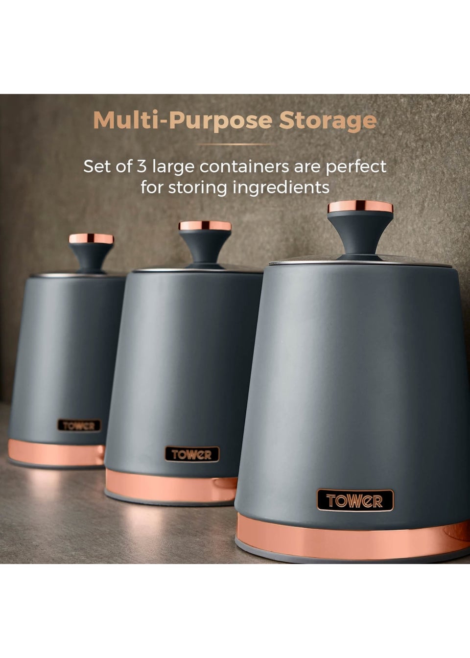Tower Cavaletto Grey Canisters Set Of 3
