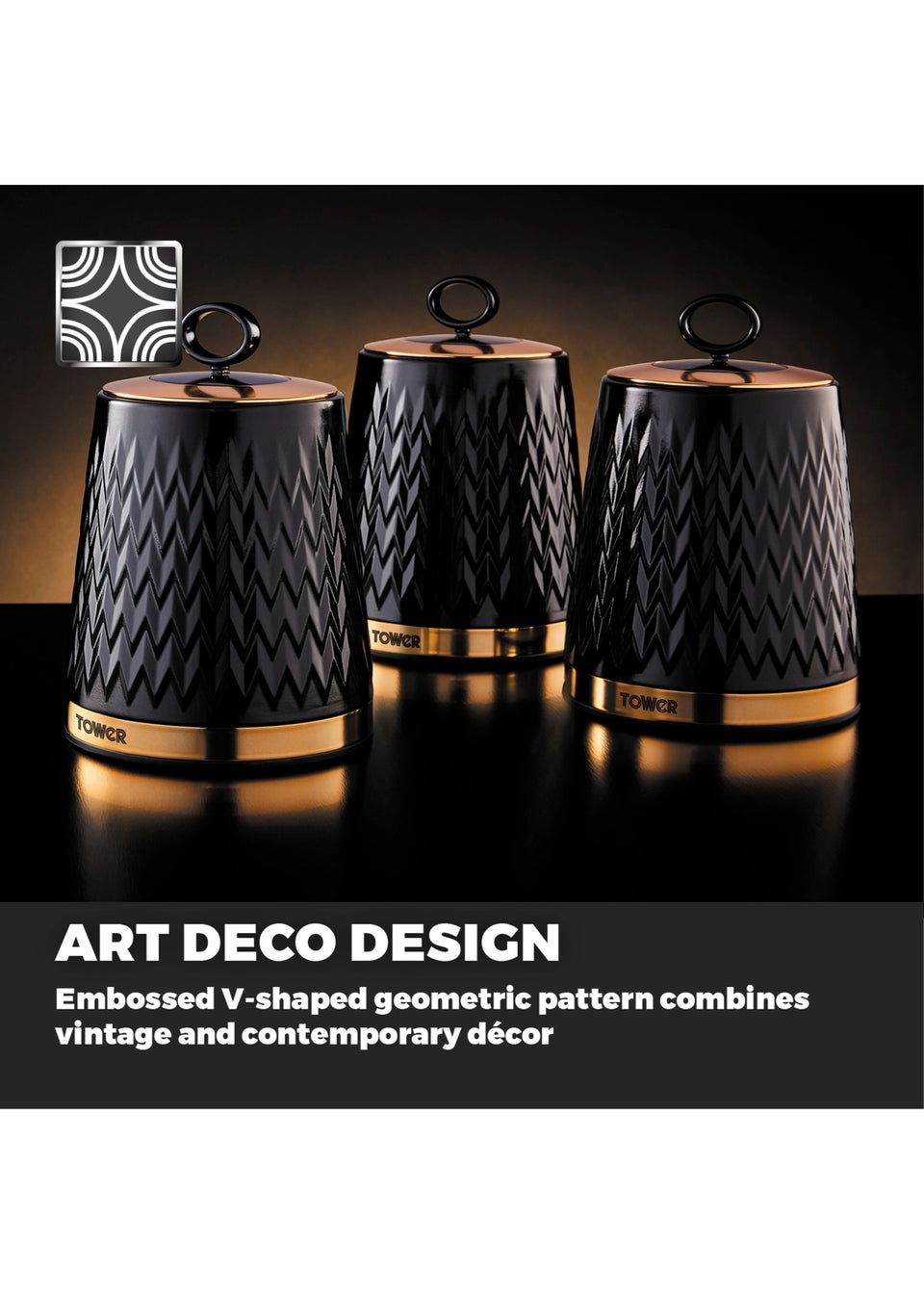 Tower Empire Black Canisters Set Of 3