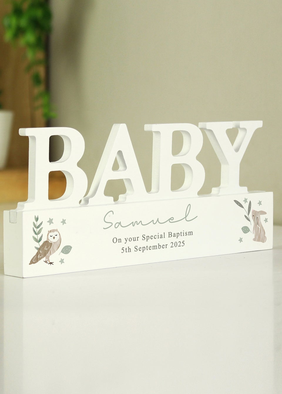 Personalised Memento Company White Wood Woodland Baby Ornament