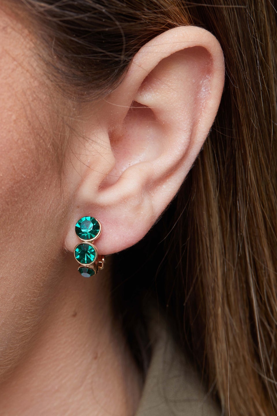 Jon Richard Gold Plated Graduated Emerald Cubic Zirconia Round Clip Earrings Matalan