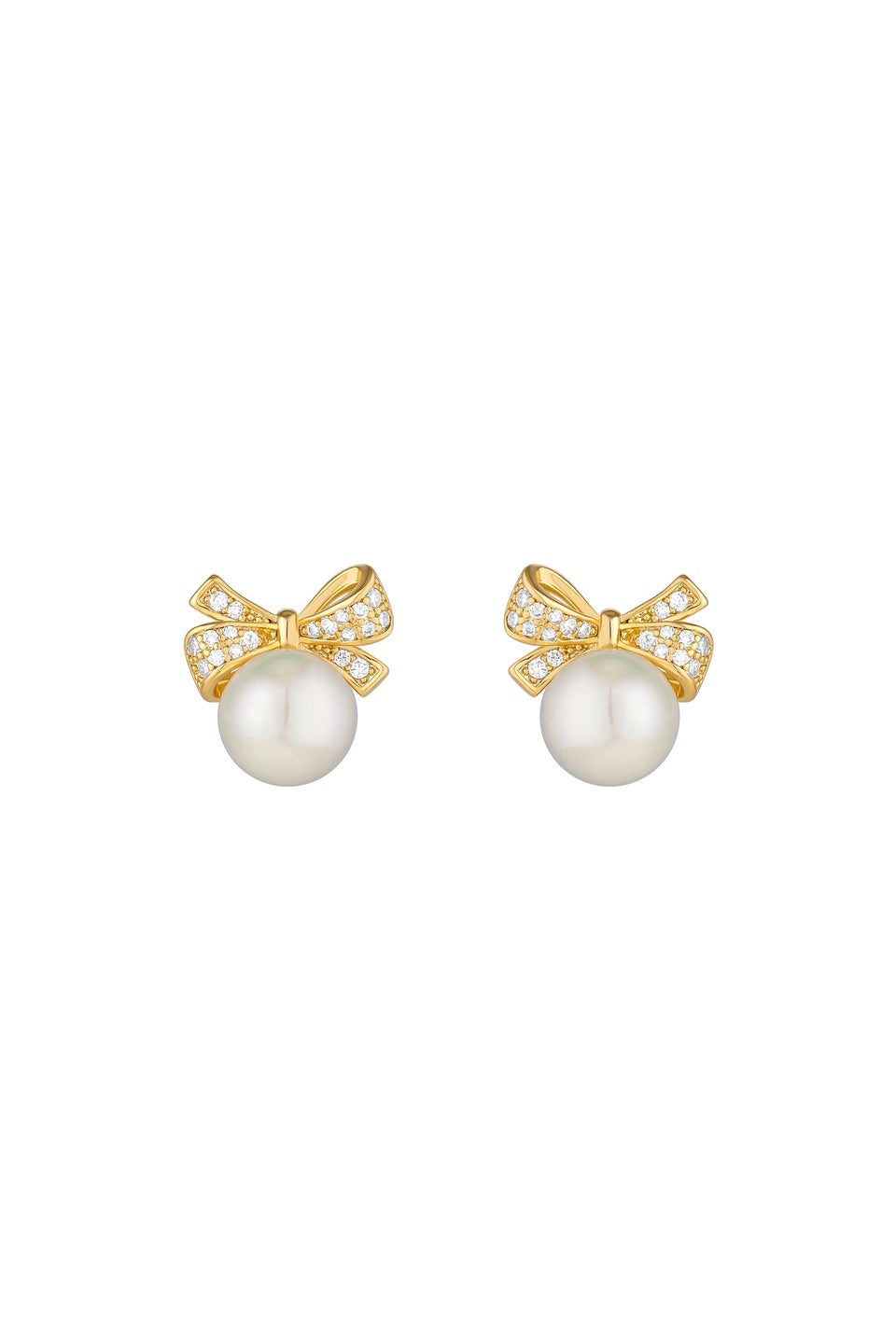 Jon Richard Gold Plated Cubic Zirconia And Pearl Bow Earrings