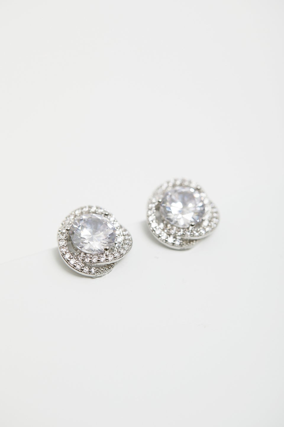 Jon Richard Silver Pave Crossover Halo With Centre Stone Clip Earrings Matalan
