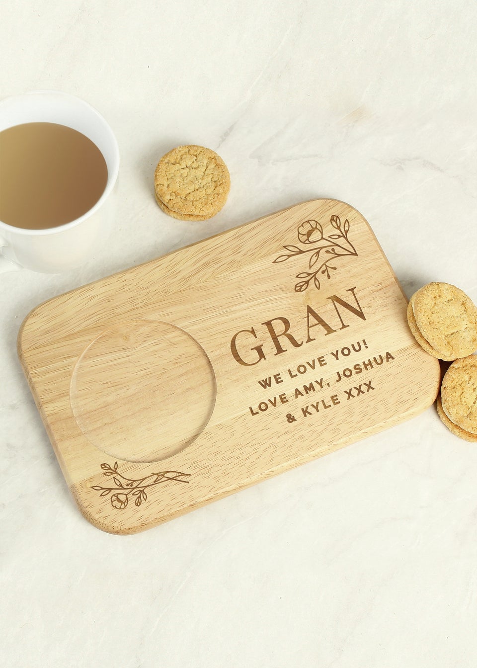 Personalised Memento Company Wood Floral Coaster Tray