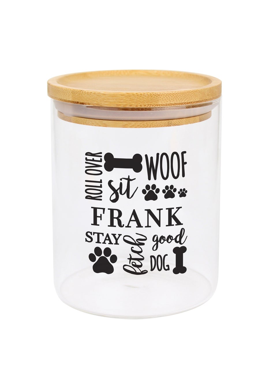 Personalised Memento Company Clear Glass Dog Treat Jar with Bamboo Lid Matalan