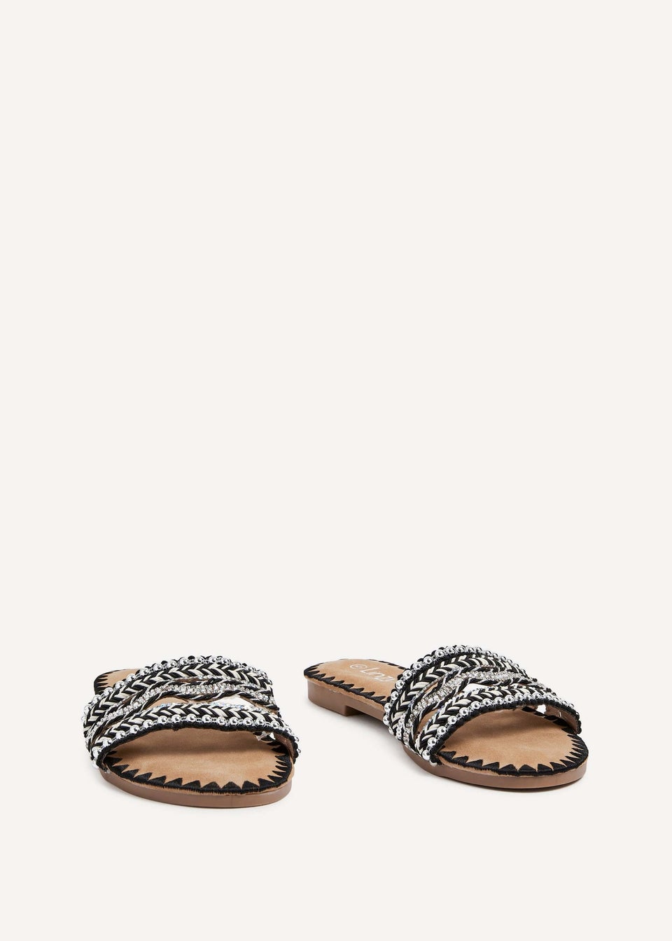 Linzi Maeva Black Aztec Inspired Embellished Slider Sandals