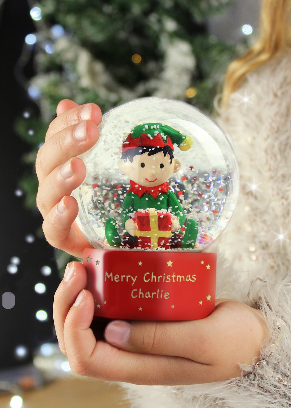 Personalised Memento Company Red Message Elf Glitter Snow Globe