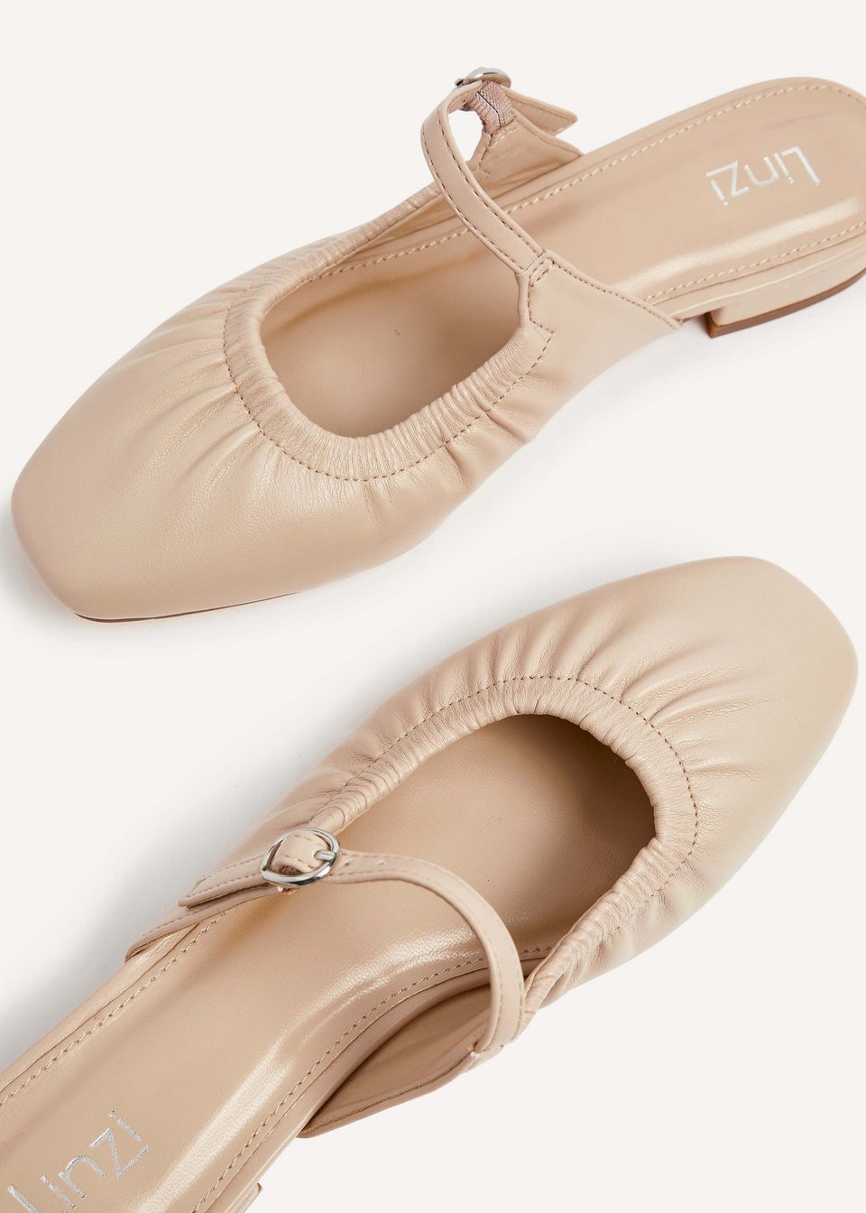 Linzi Isadora Mocha Faux Leather Ruched Front Open Toe Mary Jane Mule