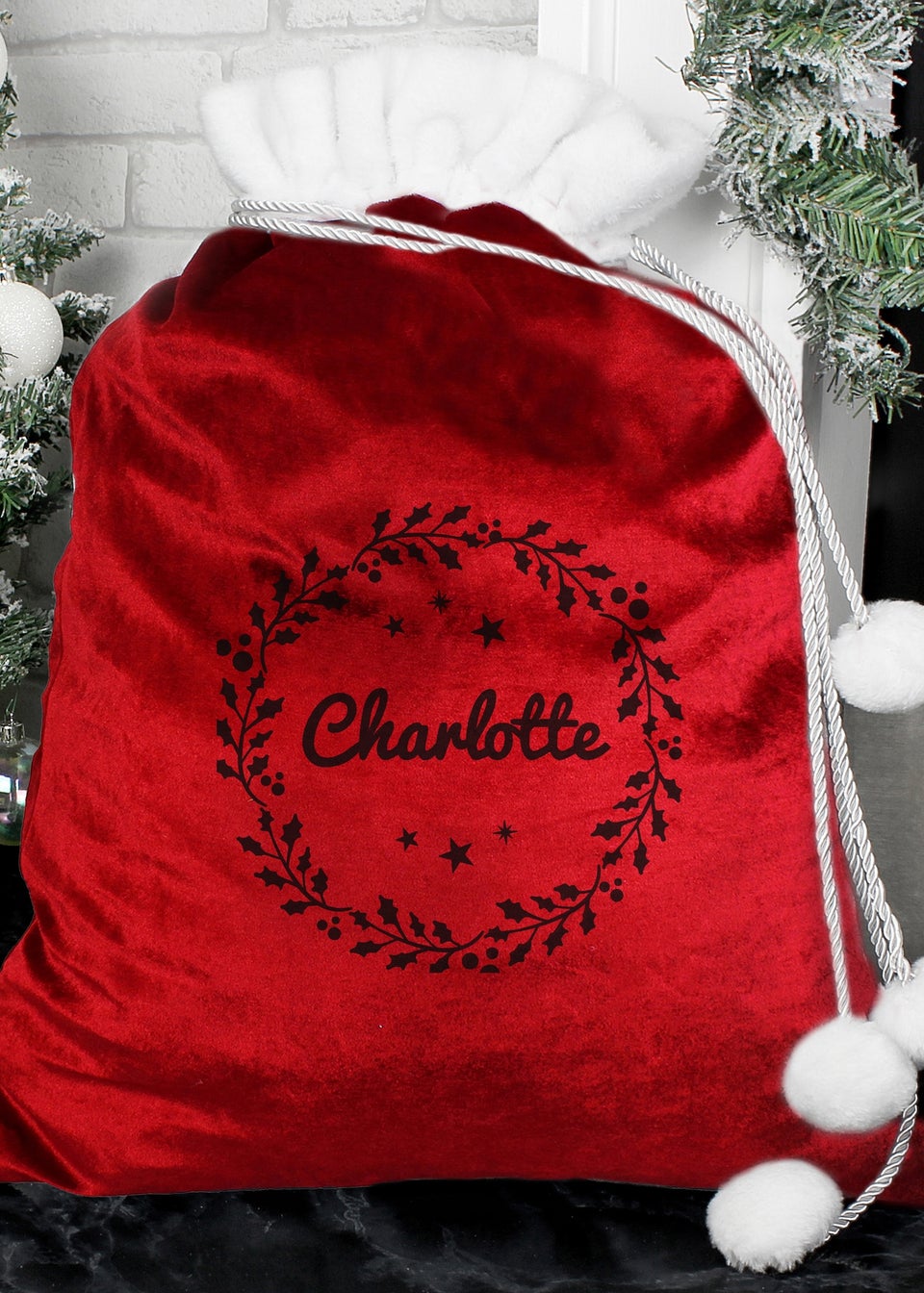 Personalised Memento Company Red Holly Christmas Sack