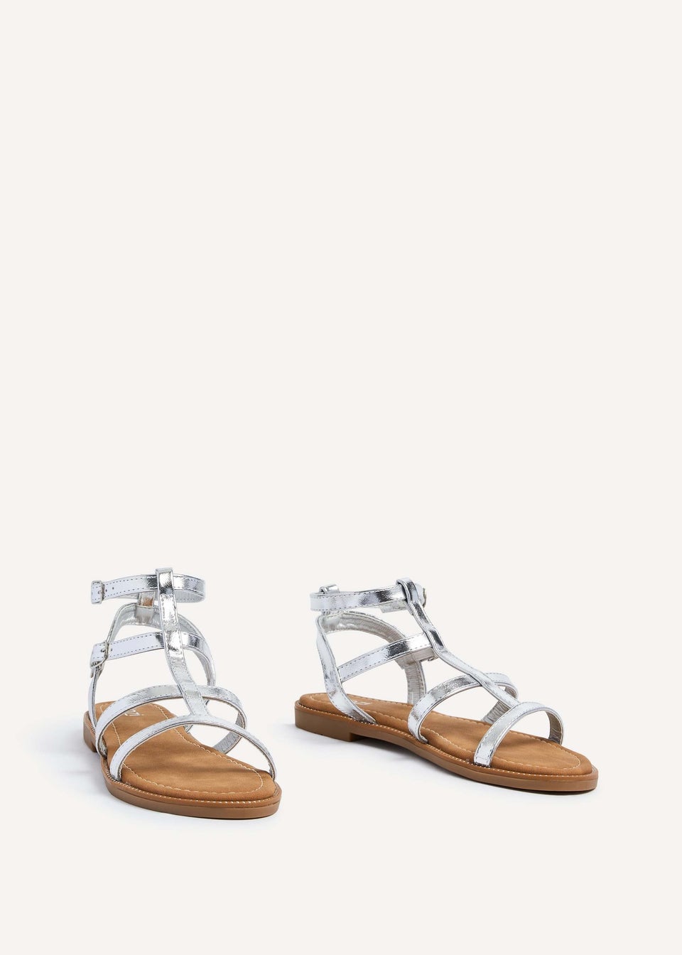 Linzi Belinda Silver Faux Leather Gladiator Style Sandal