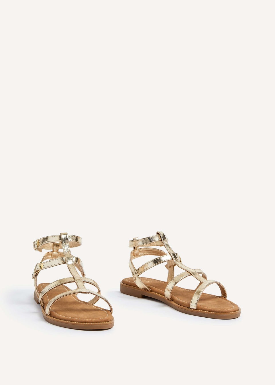 Linzi Belinda Gold Faux Leather Gladiator Style Sandal