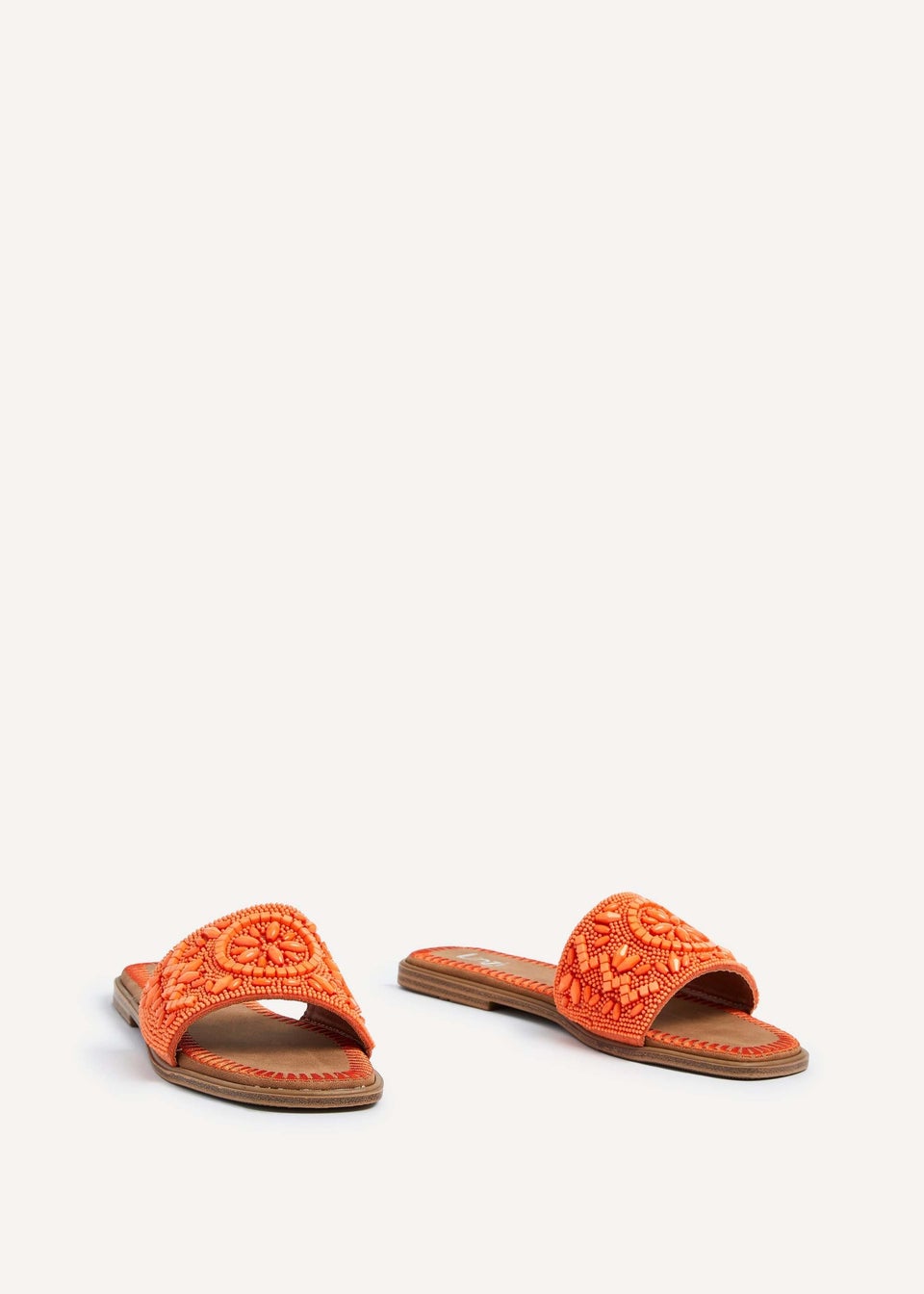 Linzi Aloha Orange Beaded Flat Slider Sandal