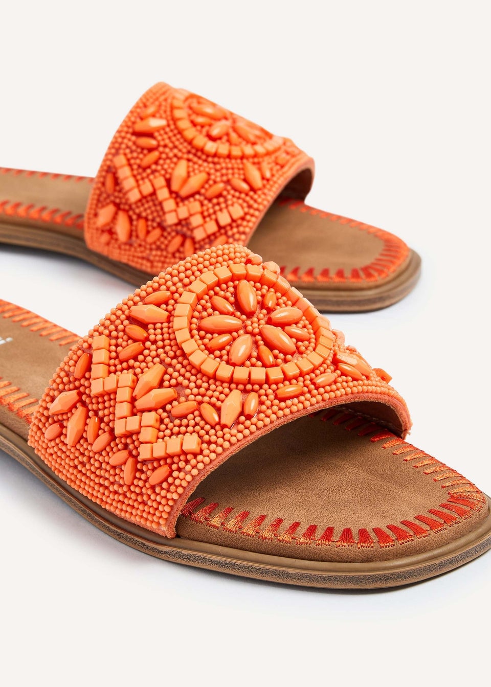 Linzi Aloha Orange Beaded Flat Slider Sandal