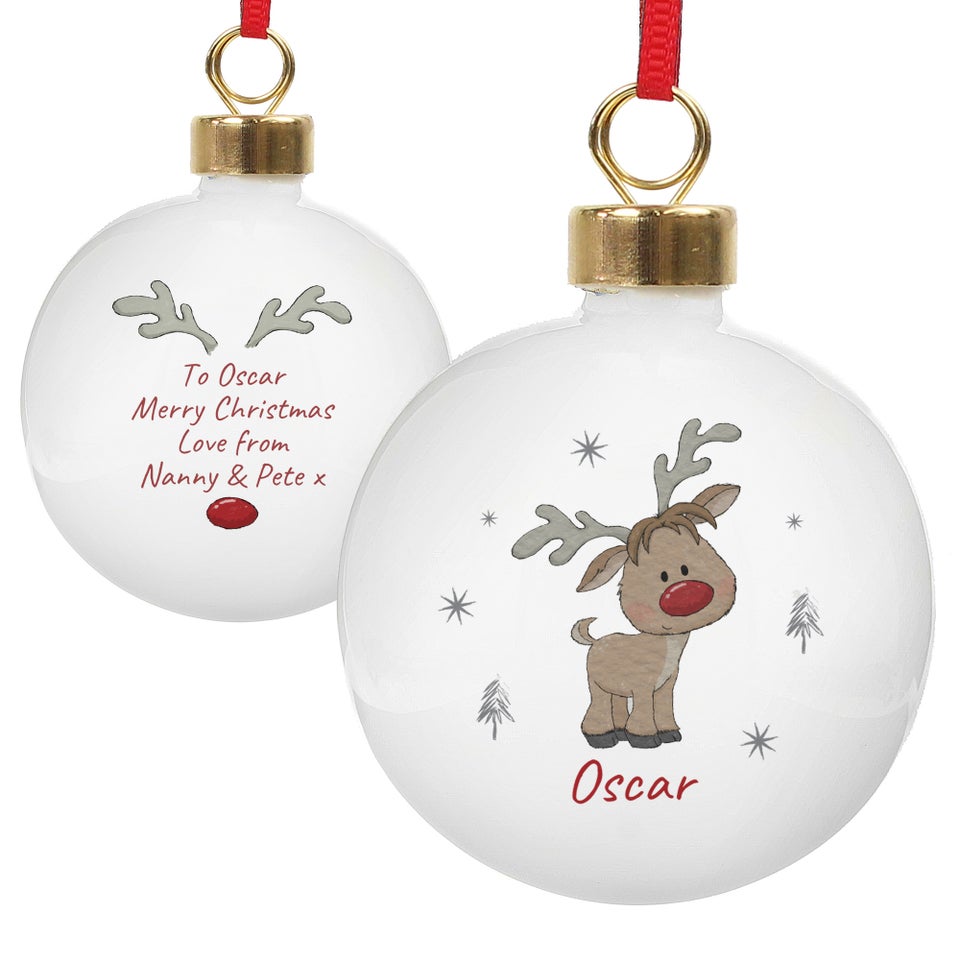 Personalised Memento Company White Little Reindeer Bauble