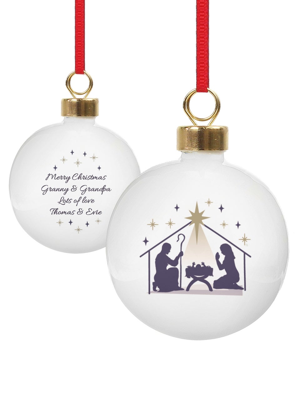 Personalised Memento Company White Nativity Bauble