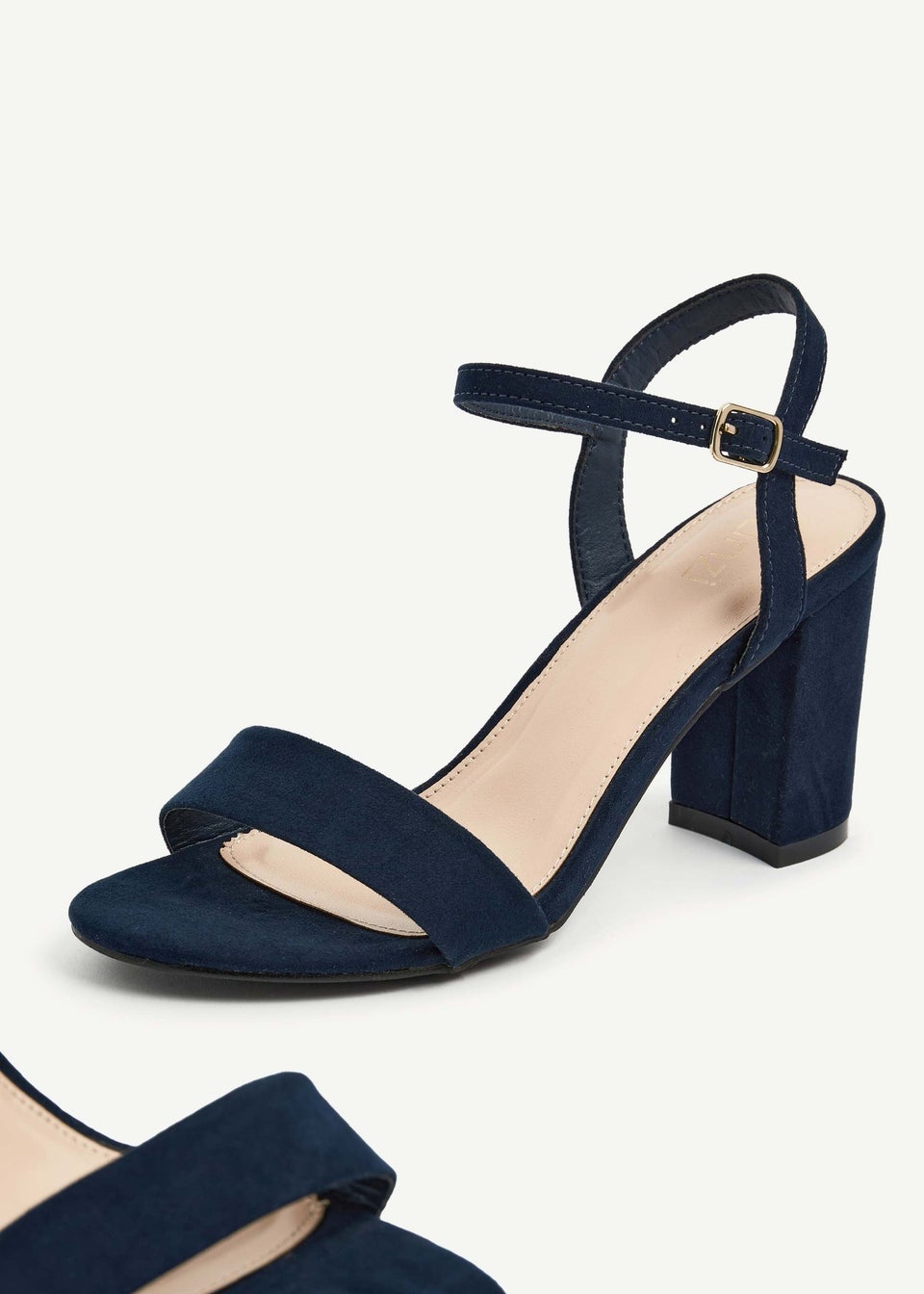 Linzi Skyline Navy Faux Suede Open Back Barely There Block Heeled Sandal