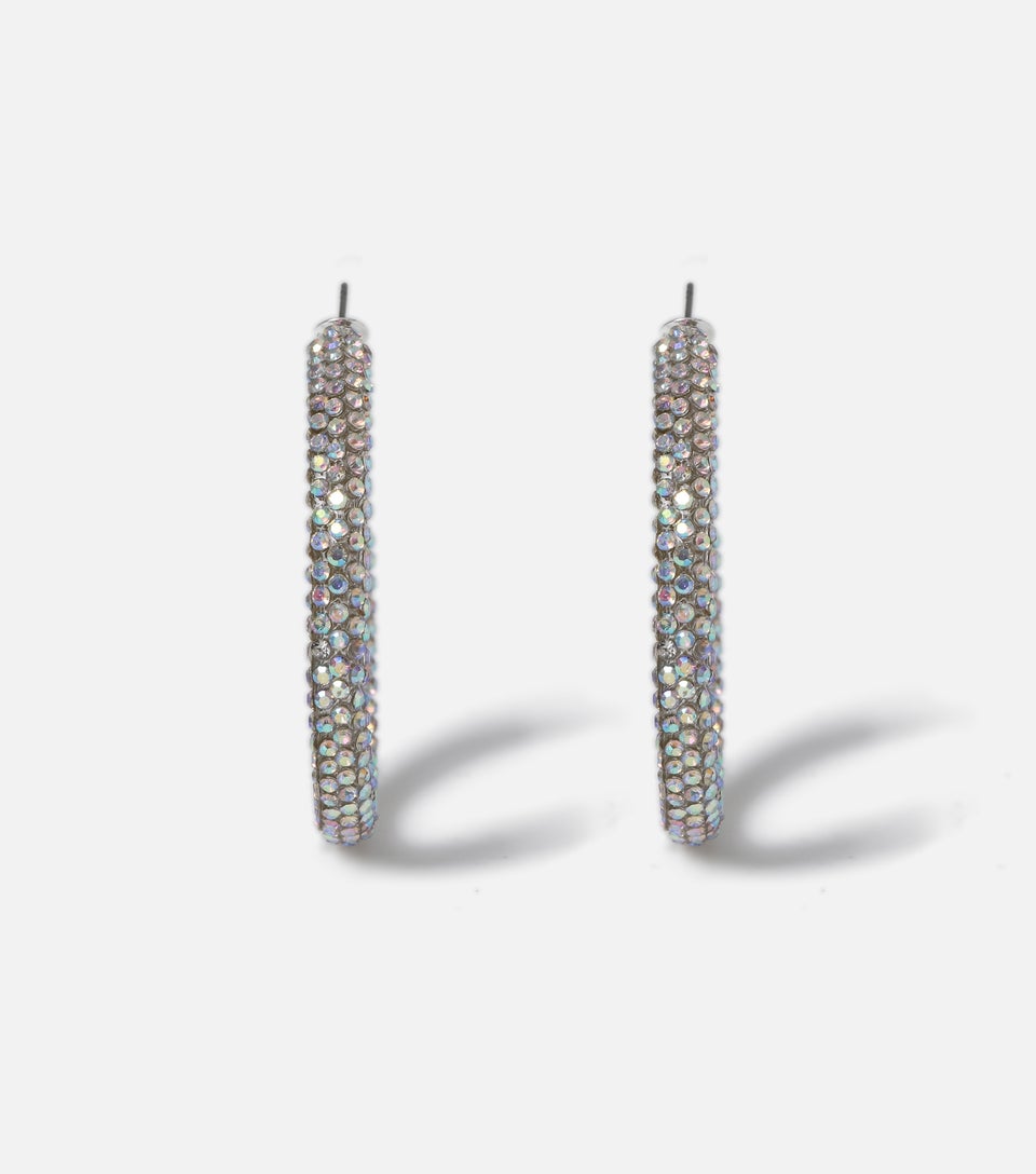 Muse Silver Large Rhinestone Tube Hoop Earrings