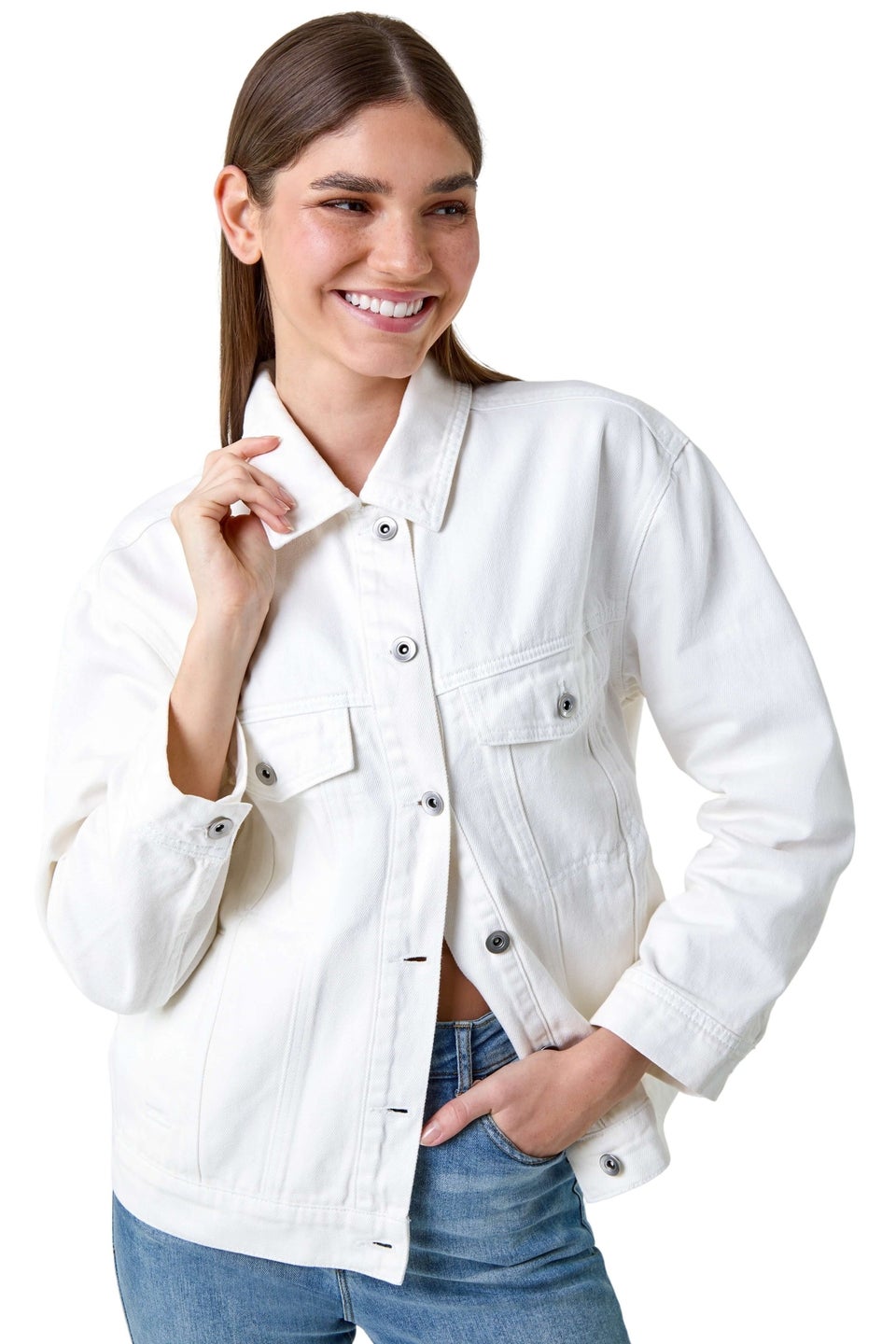 Roman Ivory Oversized Cotton Denim Jacket Matalan