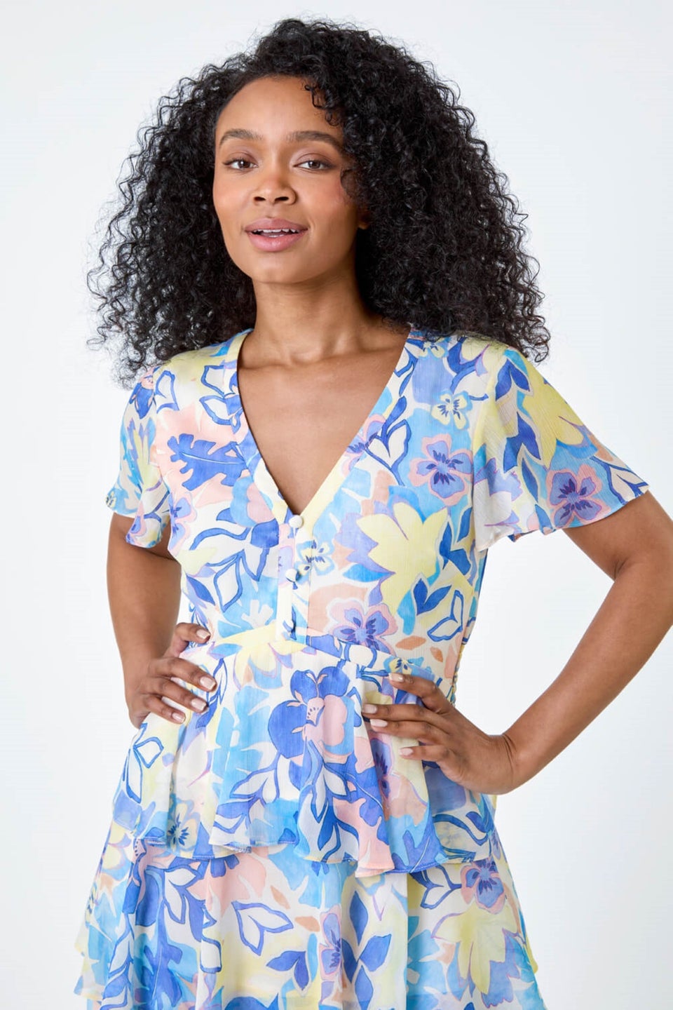 Roman Petite Lilac Petite Floral Print Chiffon Tiered Midi Dress Matalan