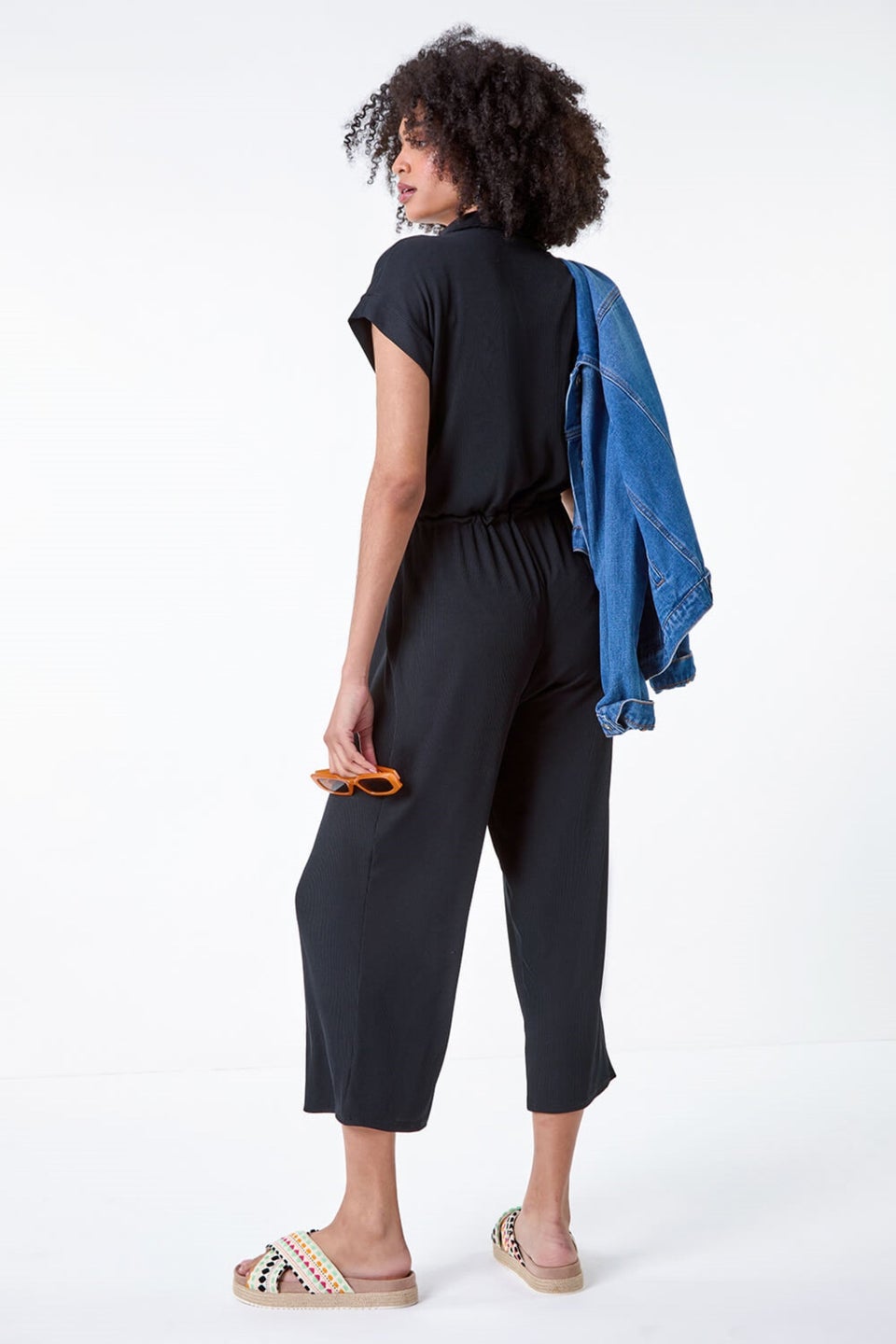 Plain black jumpsuit sales