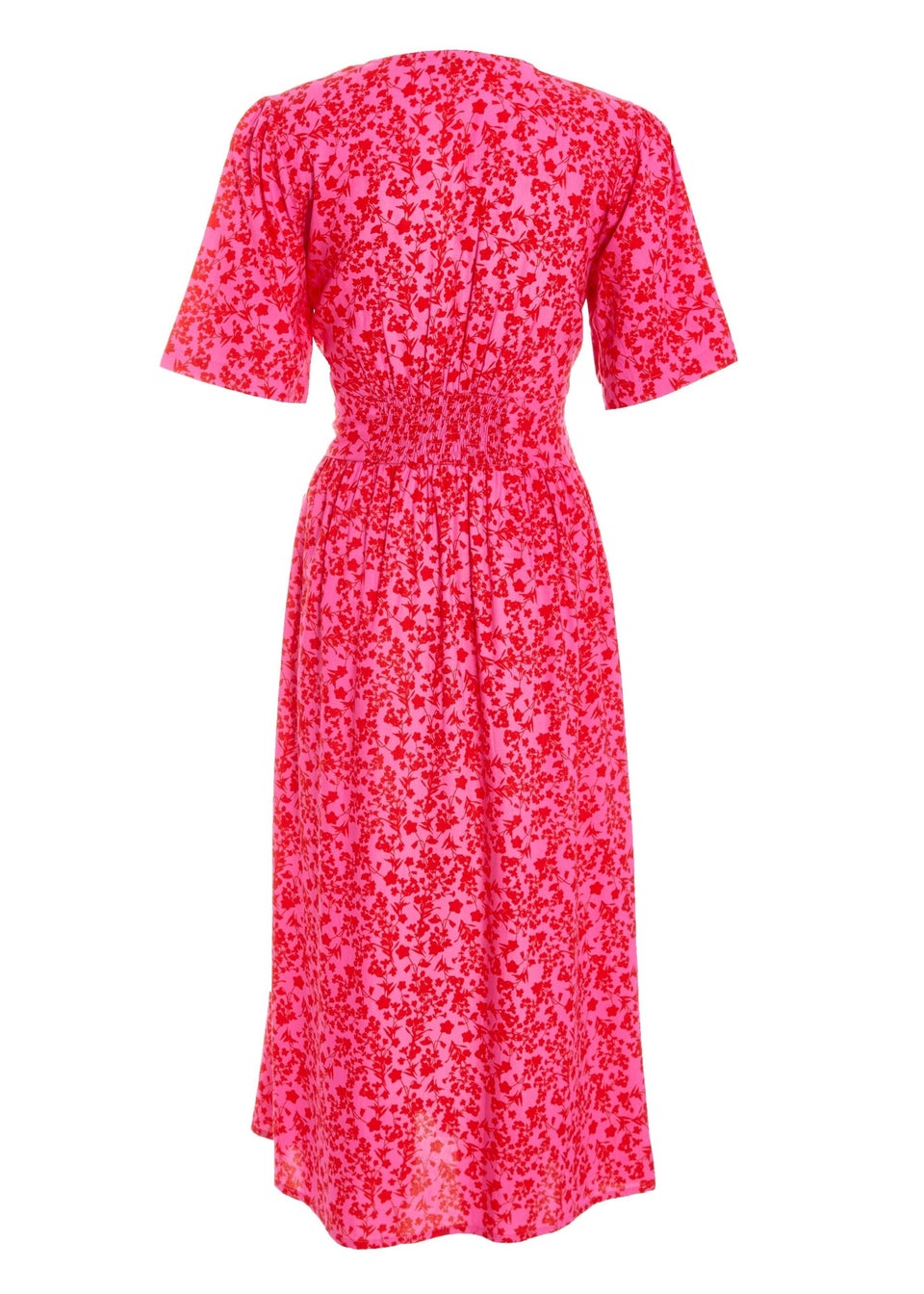 Quiz Fuschia Linen Floral Midaxi Dress