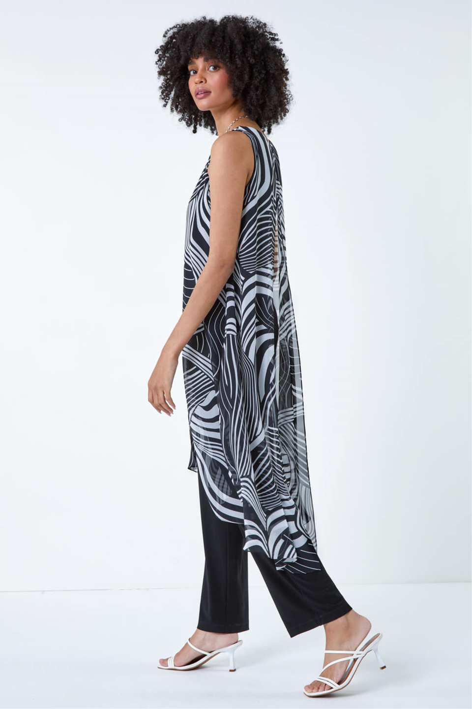 Roman Black Full Length Printed Overlay Jumpsuit