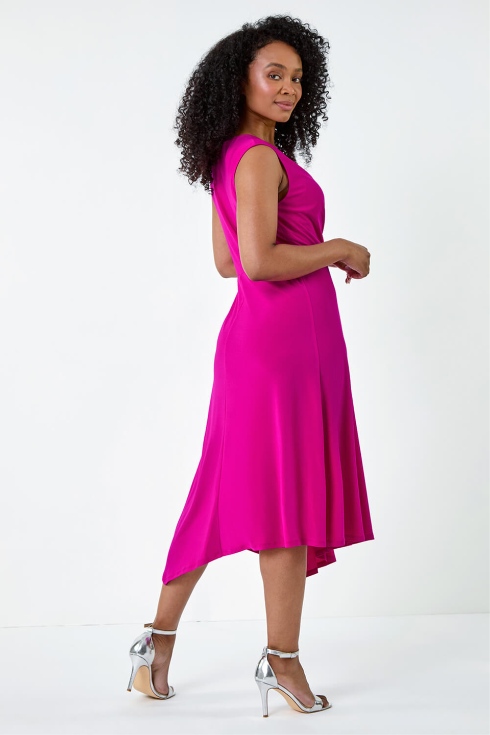 Roman Petite Pink Petite Pleat Detail Stretch Wrap Dress