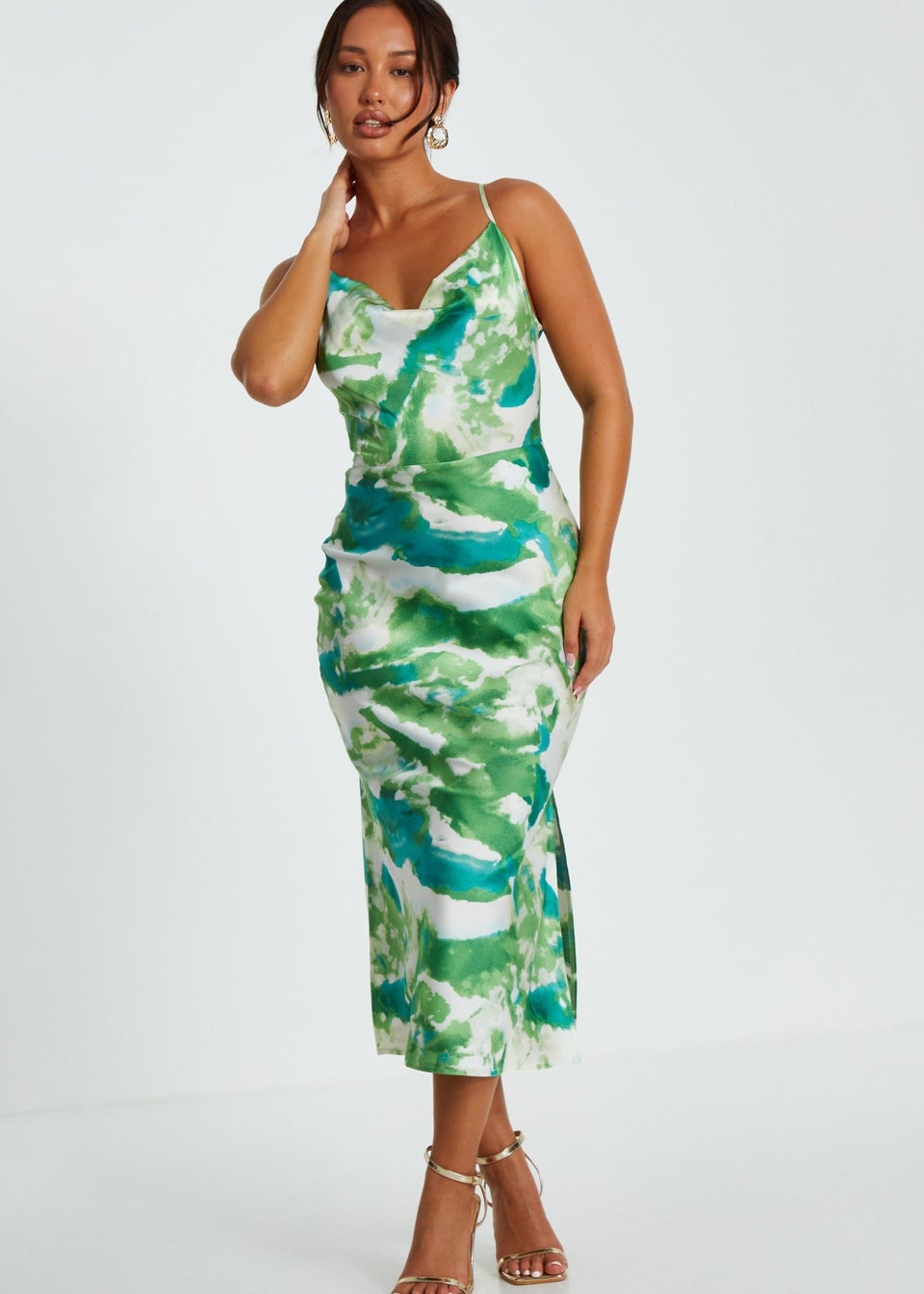 Quiz Green Petite Marble Print Midaxi Dress Matalan