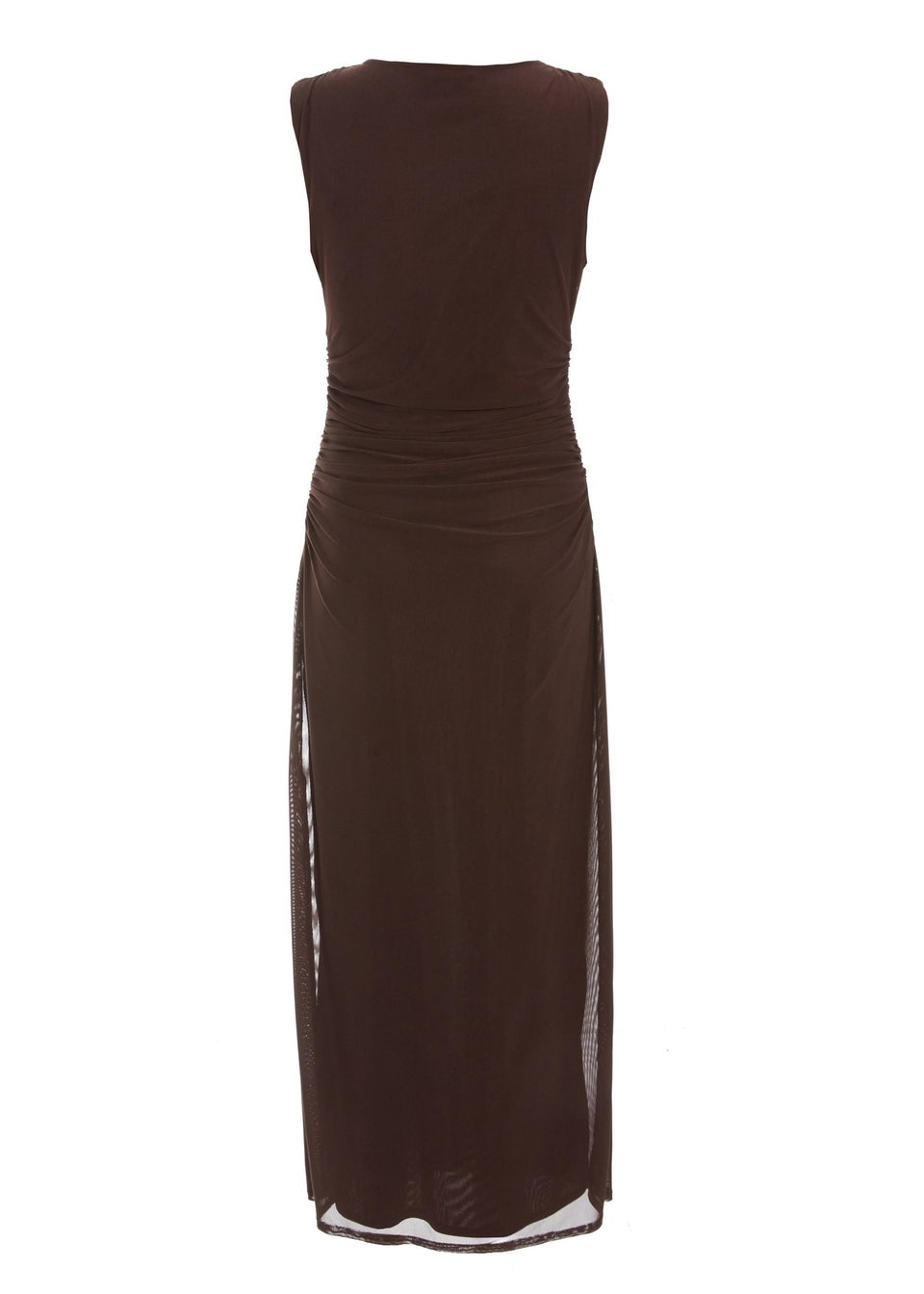 Quiz Brown Mesh Ruched Bodycon Midaxi Dress