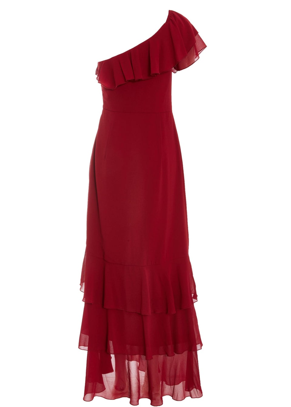 Quiz Red One Shoulder Chiffon Ruffle Maxi Dress