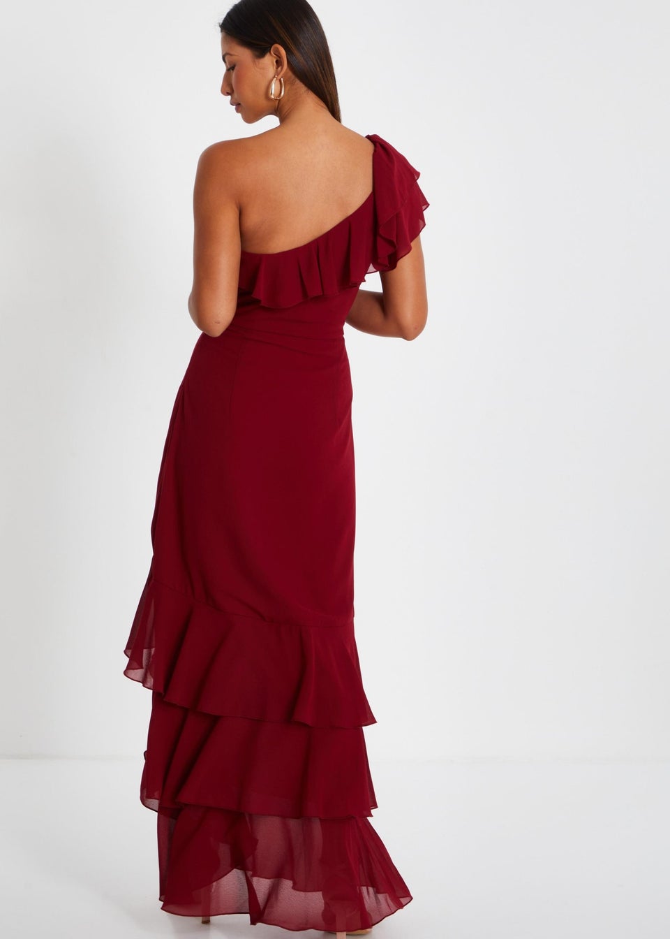 Quiz Red One Shoulder Chiffon Ruffle Maxi Dress