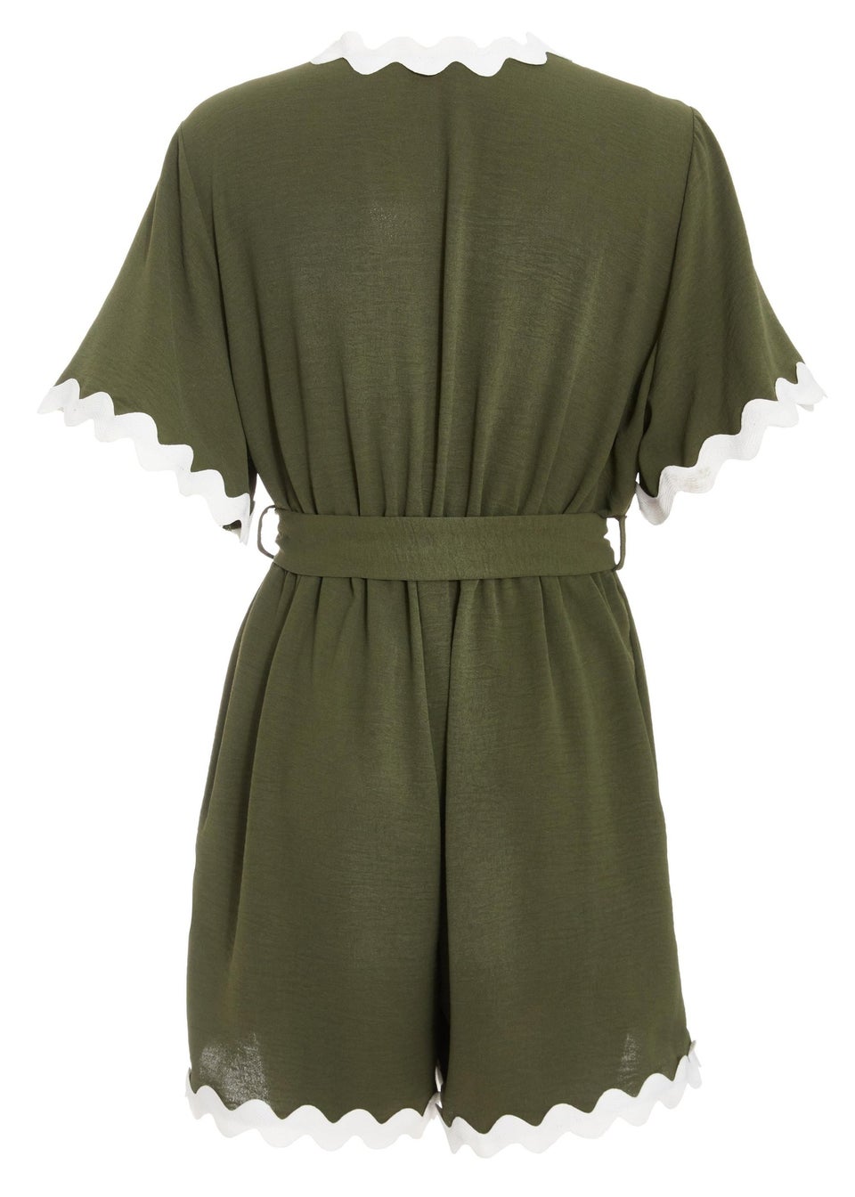 Quiz Khaki Wavy Trim Playsuit