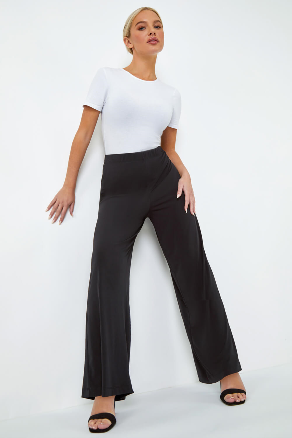 Roman Black Petite Wide Leg Stretch Trouser