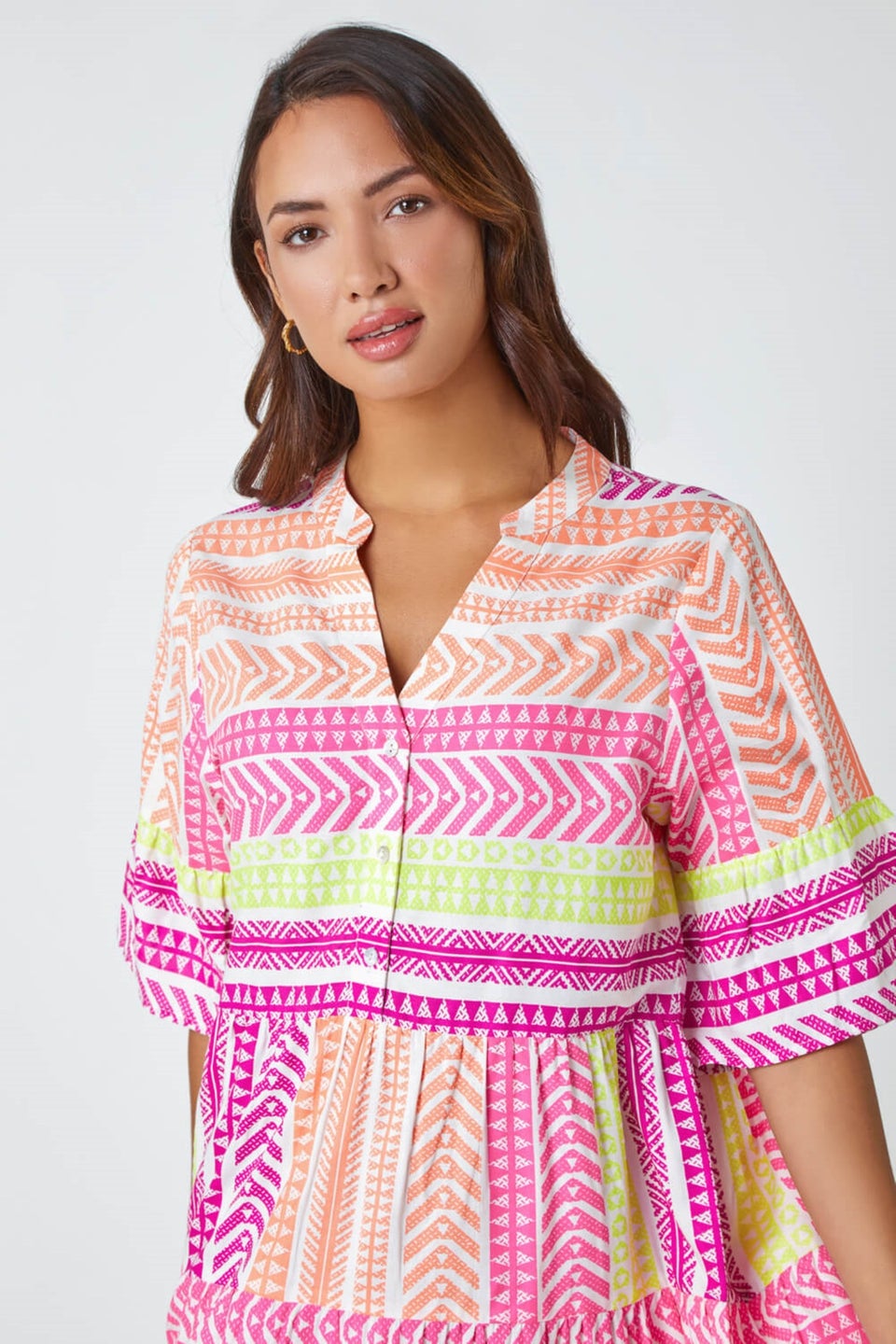 Roman Multi Aztec Print Smock Dress