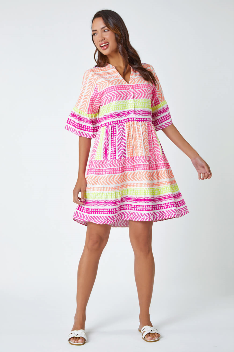 Roman Multi Aztec Print Smock Dress