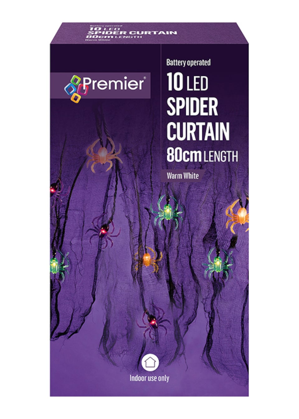Premier Decorations 10 Warm White LED Battery Operated Spider Curtain (80cm)