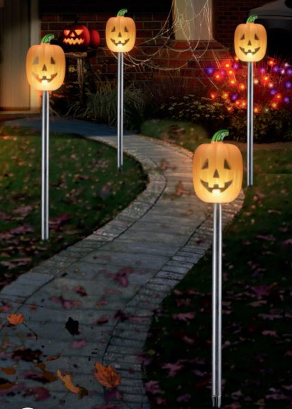 Premier Decorations Battery Operated Pumpkin Path Lights Warm White LEDs Set of 5 (52cm)