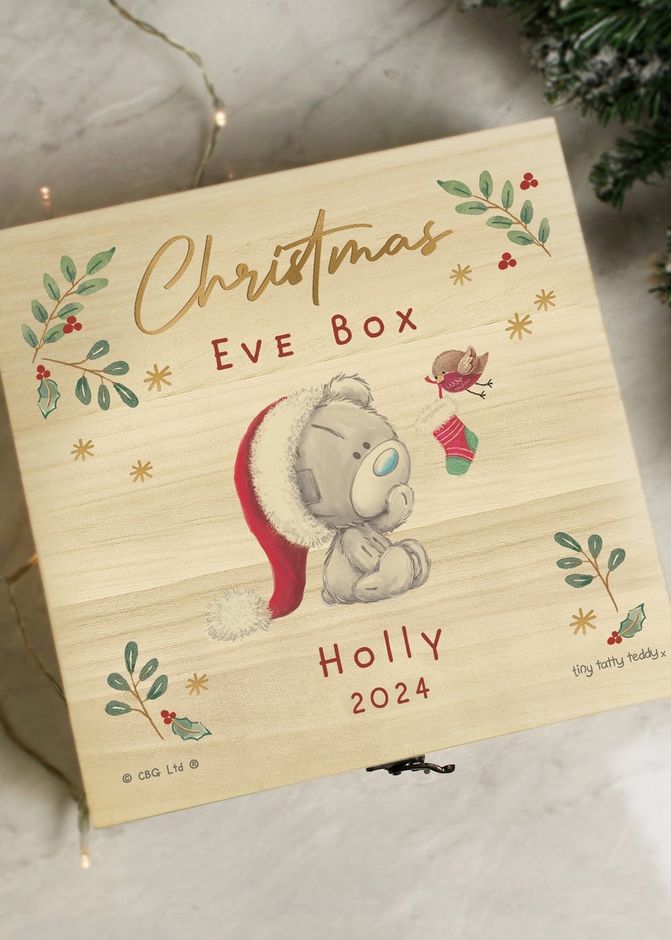 Personalised Memento Company Wood Winter Christmas Eve Tiny Tatty Teddy Large Keepsake Box Matalan