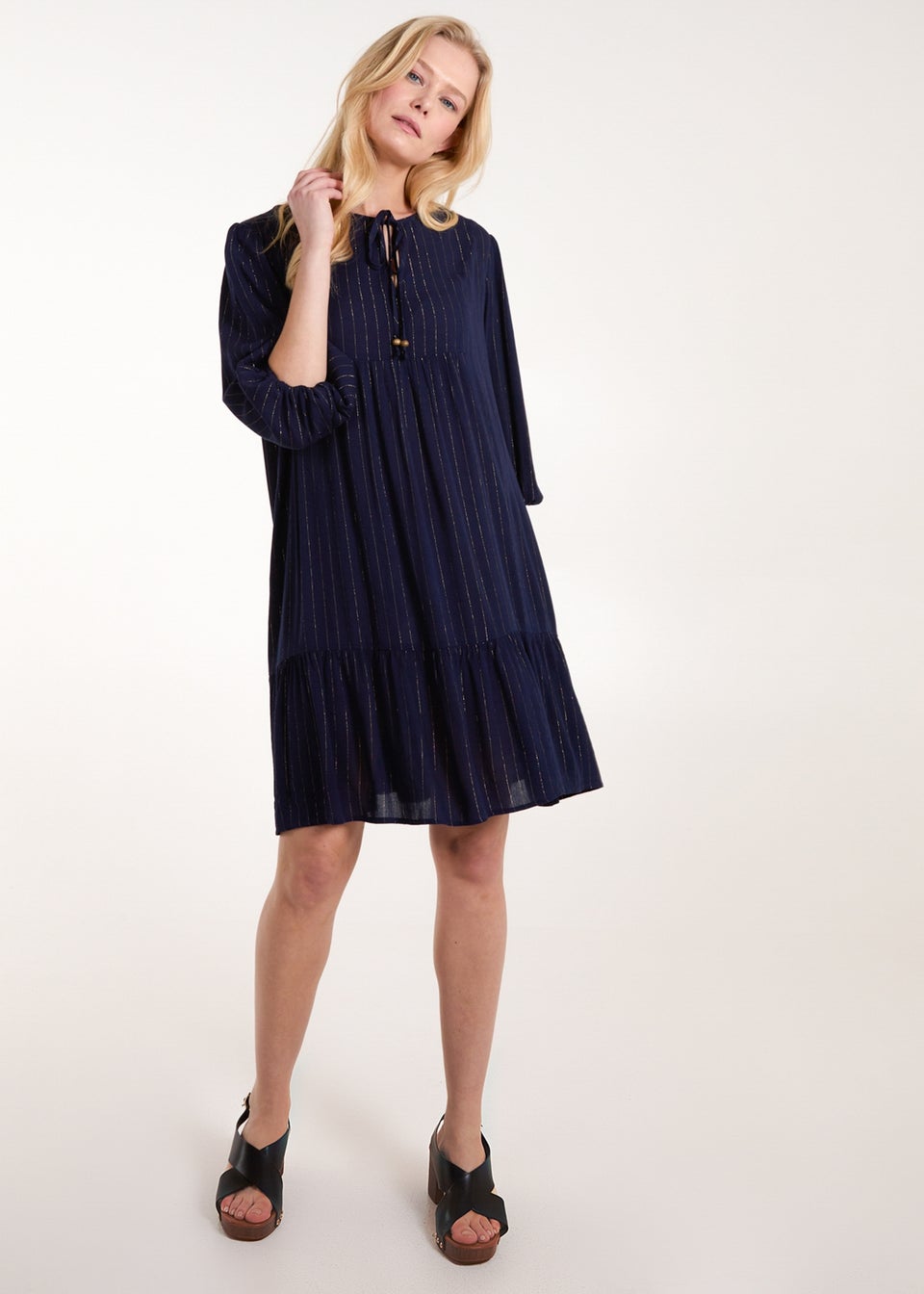 Blue Vanilla Navy Tiered Smock Dress