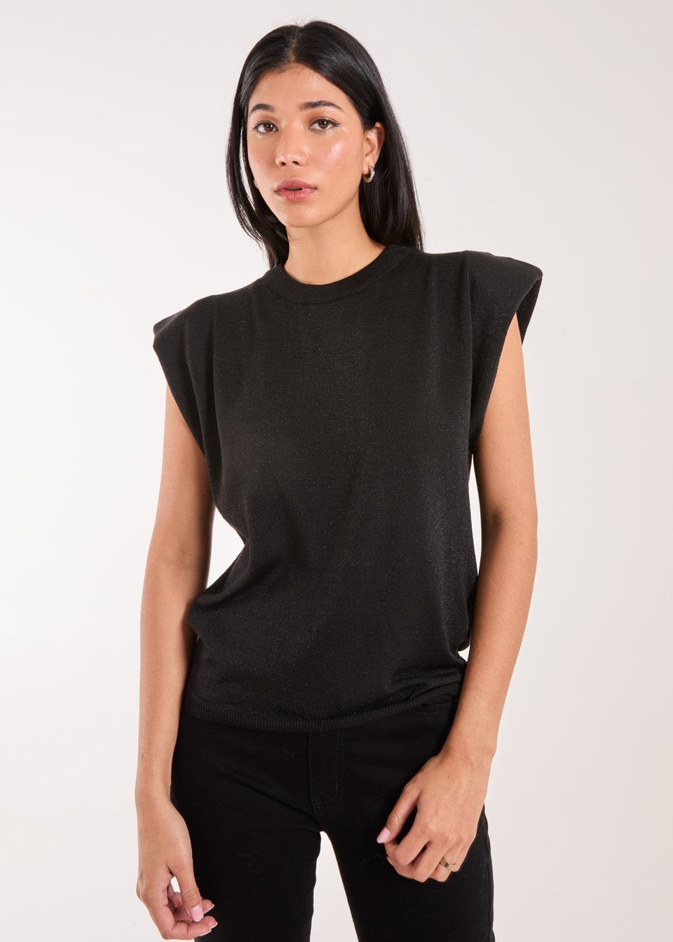 Pink Vanilla Black Metallic Shoulder Pads Sleeveless Top Matalan