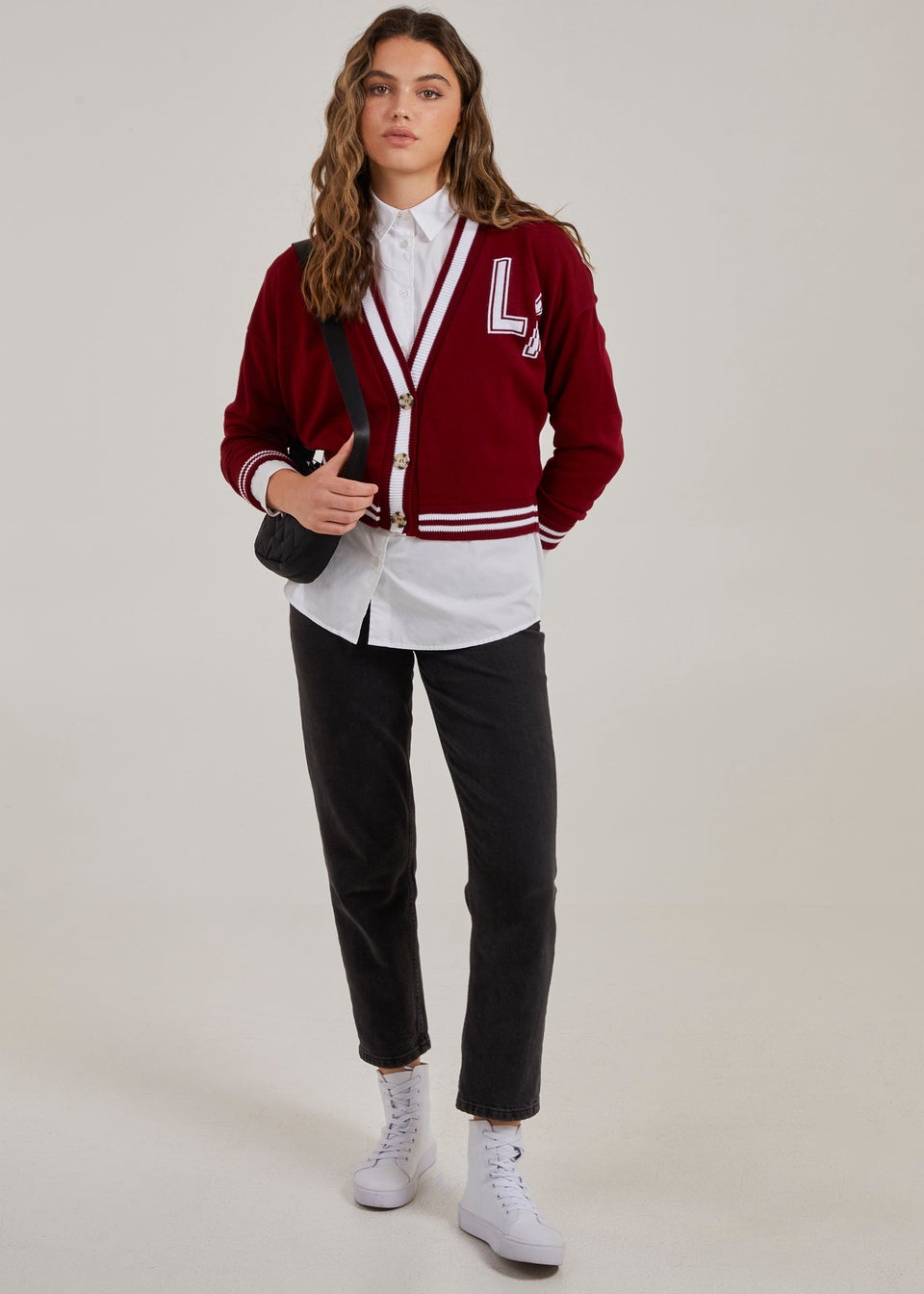 Pink Vanilla Red Varsity Knitted Cardigan Matalan