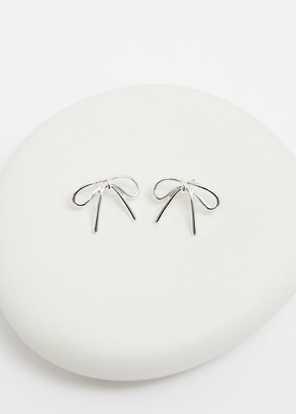 Mood Silver Polished Bow Stud Earrings Matalan