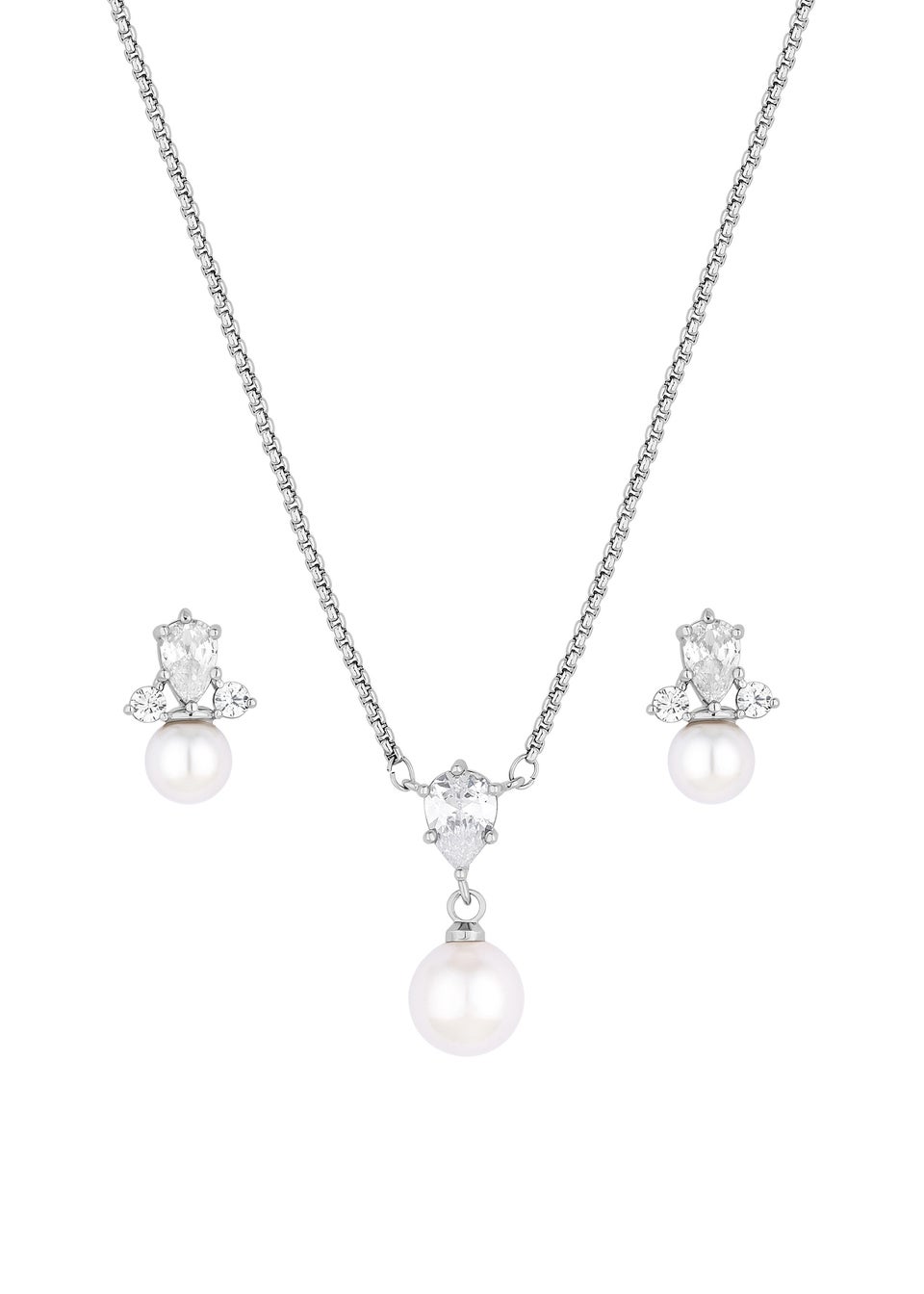 Jon Richard Rhodium Plated And Pearl Set - Gift Boxed