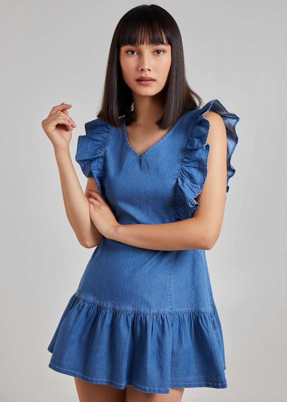 Pink Vanilla Denim Frill Hem Denim Mini Dress Matalan