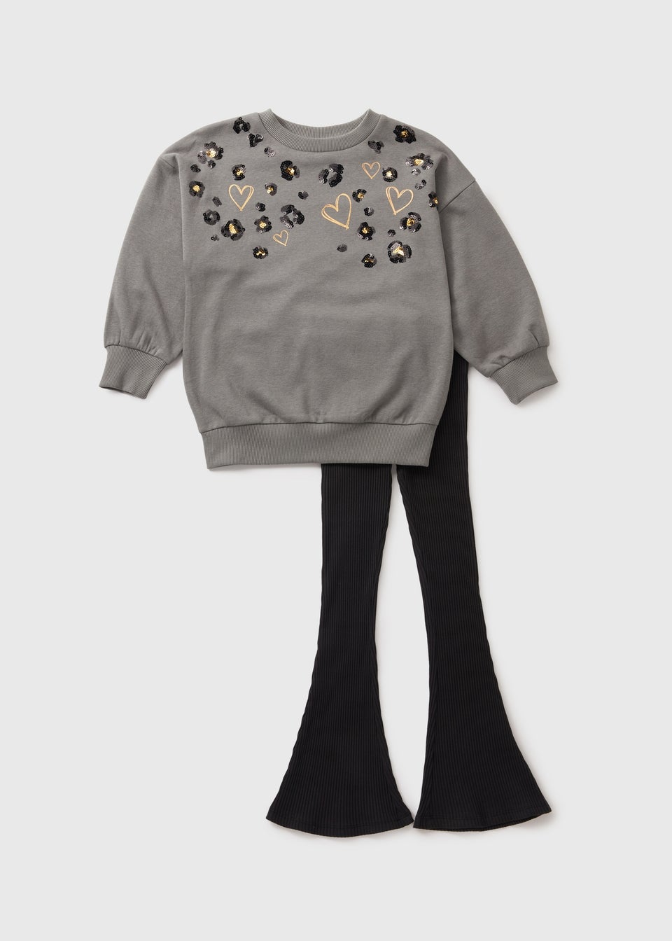 Girls Grey Leopard Heart Sweatshirt Legging Set 7 15yrs Matalan