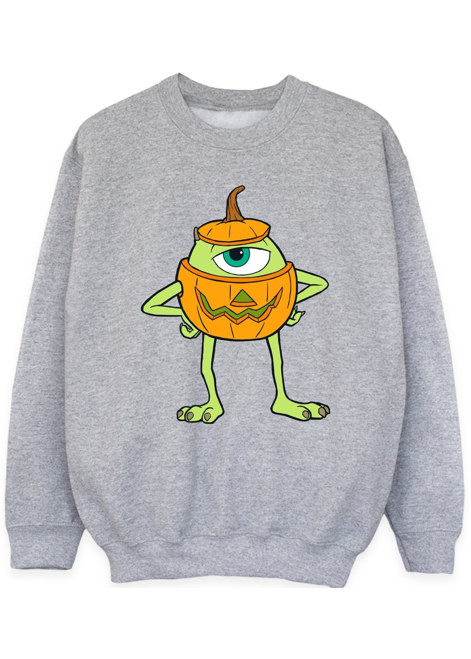 Disney Kids Heather Grey Monsters Inc Mike Halloween Pumpkin Sweatshirt (3-13 Years)