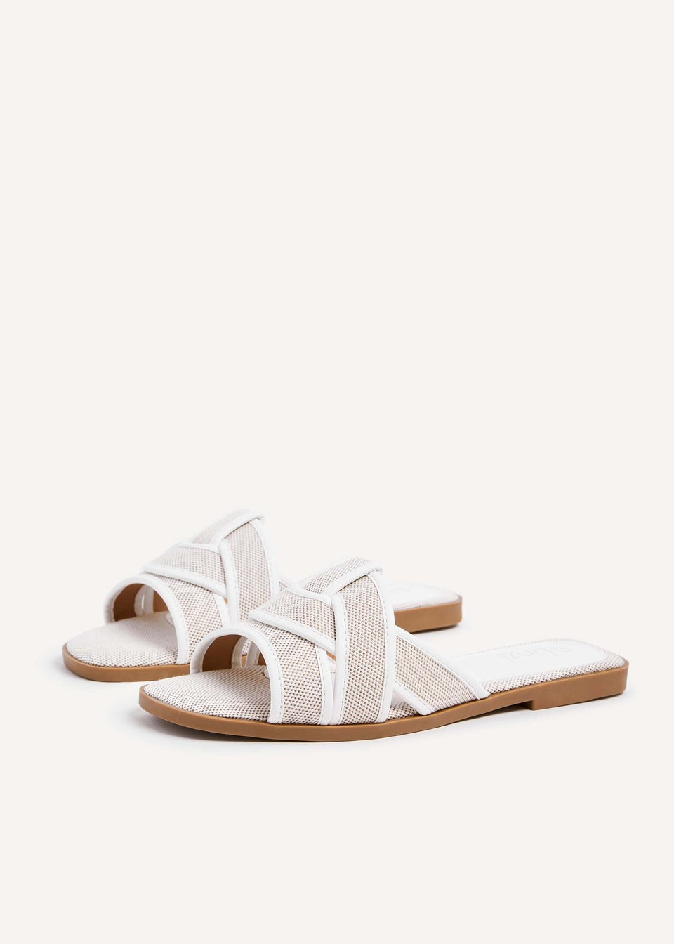 Linzi Wonder White Canvas Woven Flat Slider Sandal